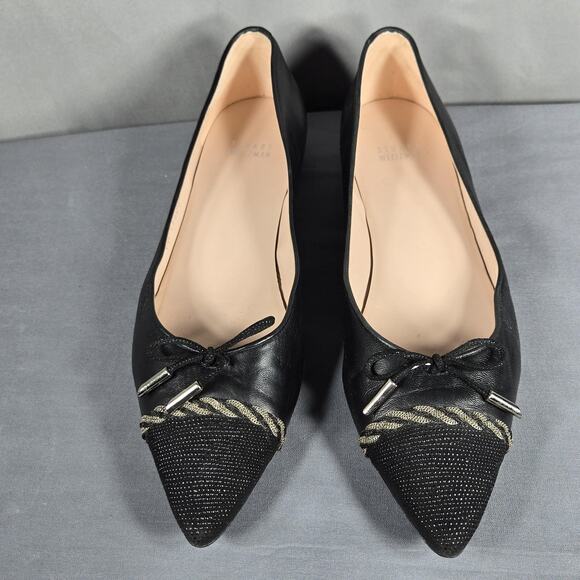 Stuart Weitzman Pointed Toe Flats Womens 9 Black Leather Rope Detail Shoes - Picture 5 of 12